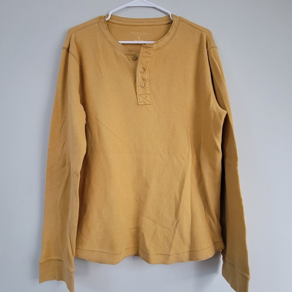Sonoma Cotton Waffle Knit Thermal Henley Men's Size L Base Layers Outdoor 90's